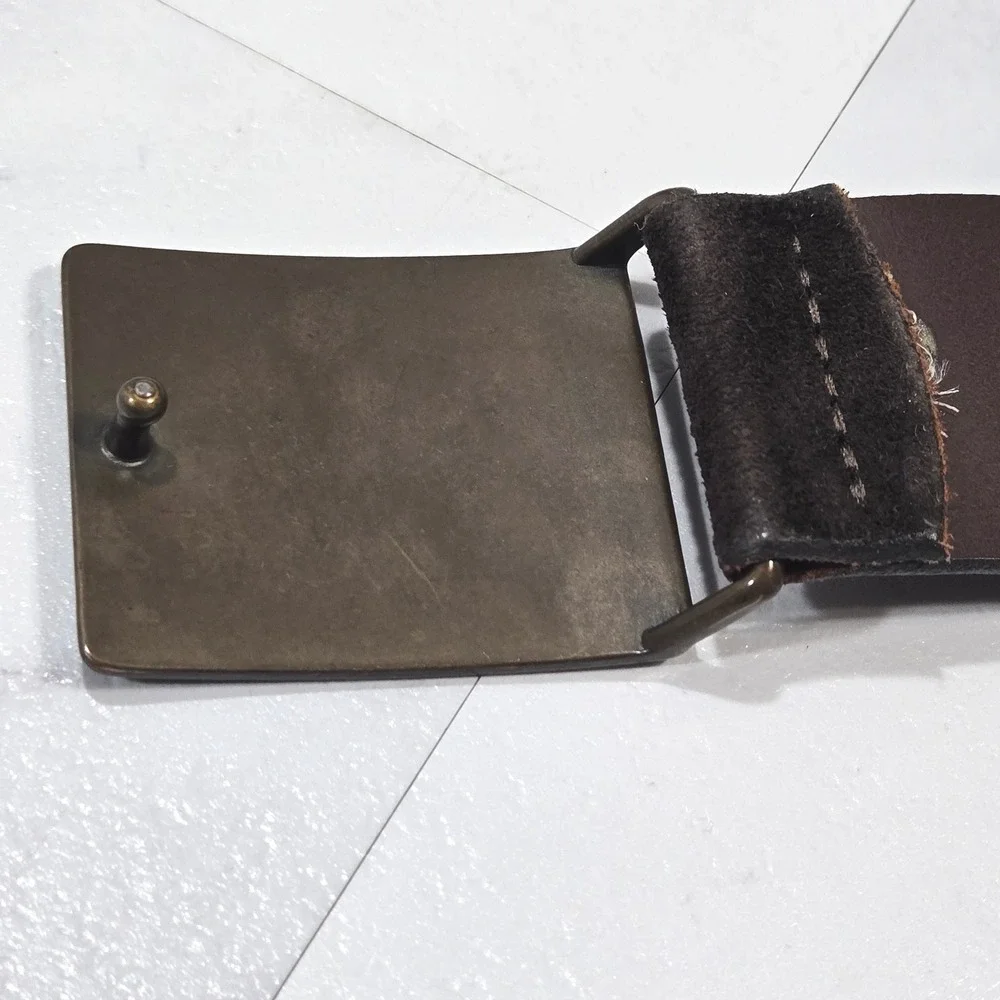 Banana Republic Belt Mens 40 Brown Italian Suede Leather Plaque Buckle Casual